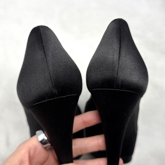 CASADEI Silk Satin Knot Bow Chunky Platform Stiletto Pumps High Heels Black 6 - Picture 6 of 15